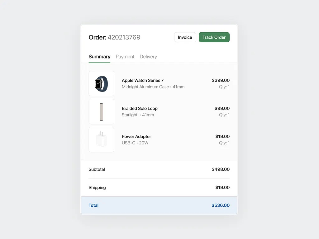 eCommerce app order Summary