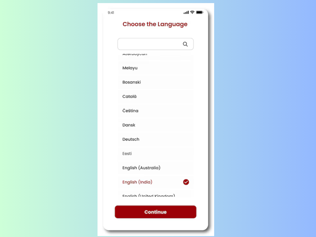 Multiple Language Screen