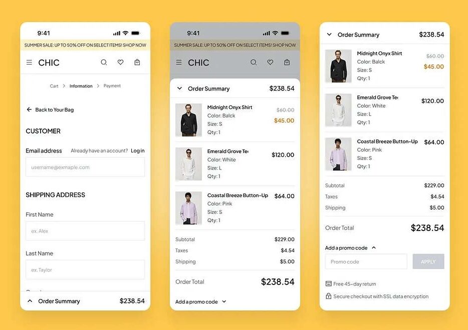 Order and Checkout feature of eCommerce app